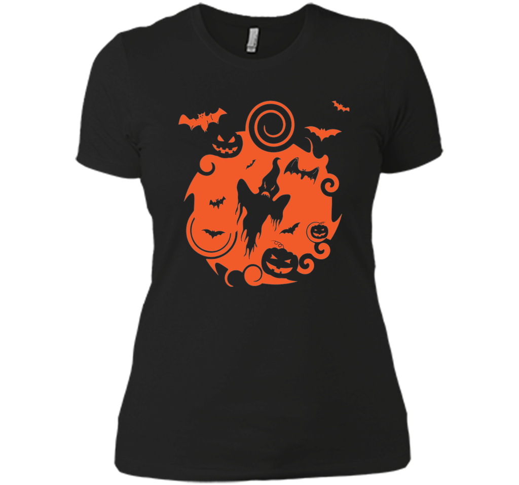 Abstract Halloween Pumpkins Bats Ghost Scene Tee Shirt shirt