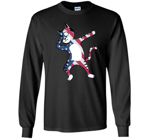 Funny Dabbing Cat American Flag Shirt 4th of July Clothing