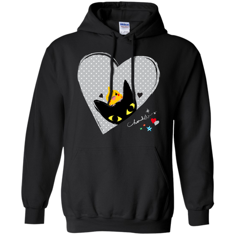 black cat,cockatiel,hearts  t- T-Shirt