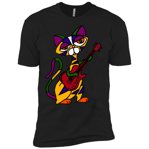 funny funky colorful cool cat playing electric guitar t- T-Shirt