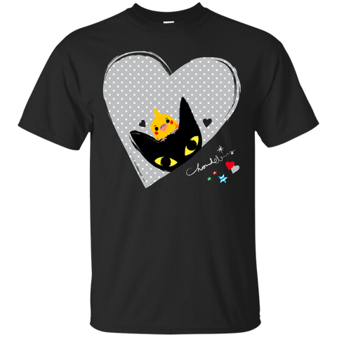 black cat,cockatiel,hearts  t- T-Shirt
