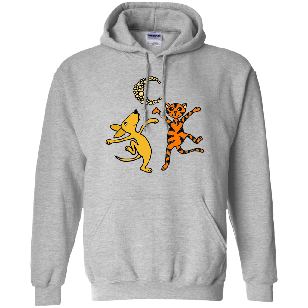 funny dog and orange tabby cat dancing in the moonlight T-Shirt