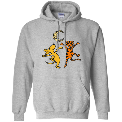 funny dog and orange tabby cat dancing in the moonlight T-Shirt
