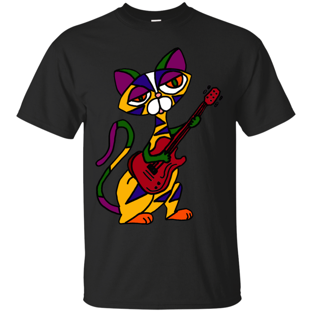 funny funky colorful cool cat playing electric guitar t- T-Shirt