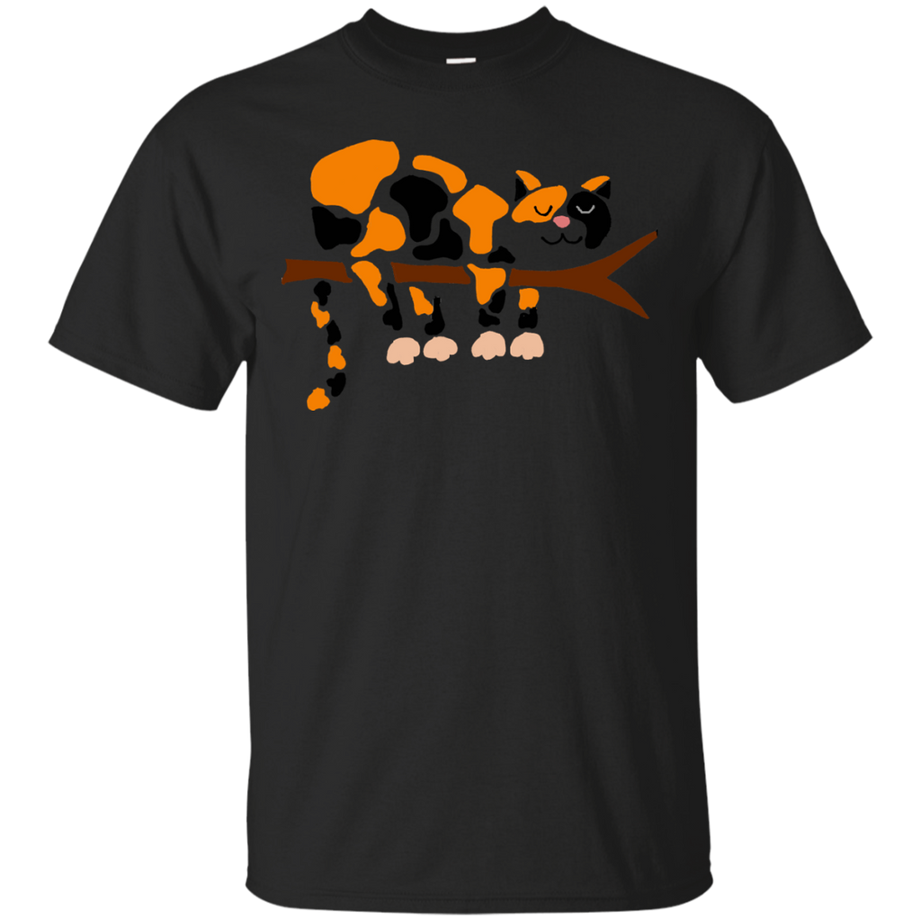 cool funny funky calico cat sleeping in tree t- T-Shirt