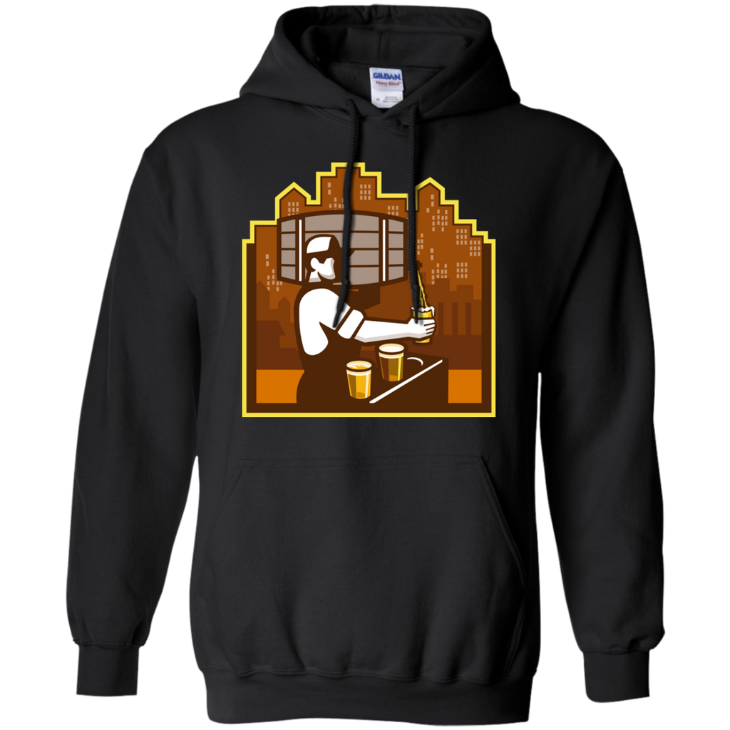bartender pouring beer keg cityscape retro T-Shirt