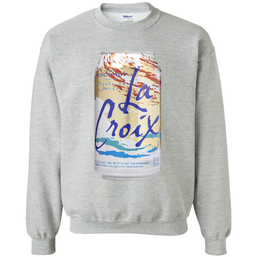 La Croix Coconut Water Giant Can on a Tee Shirt G180 Gildan Crewneck Pullover Sweatshirt  8 oz.