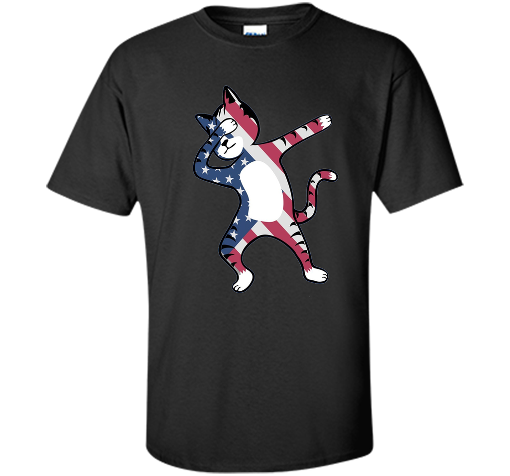 Funny Dabbing Cat American Flag Shirt 4th of July Clothing