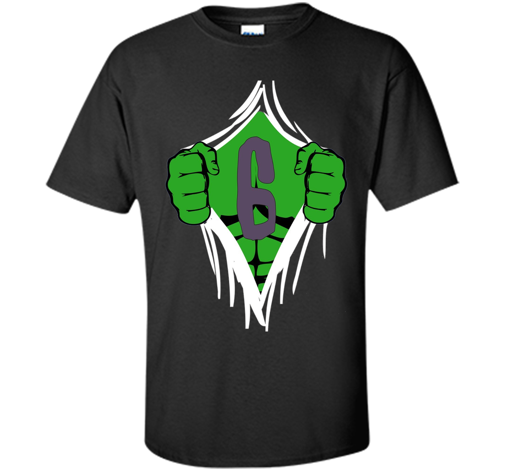 Green Man Chest Superhero Birthday Shirt For 6 Year Old Boys