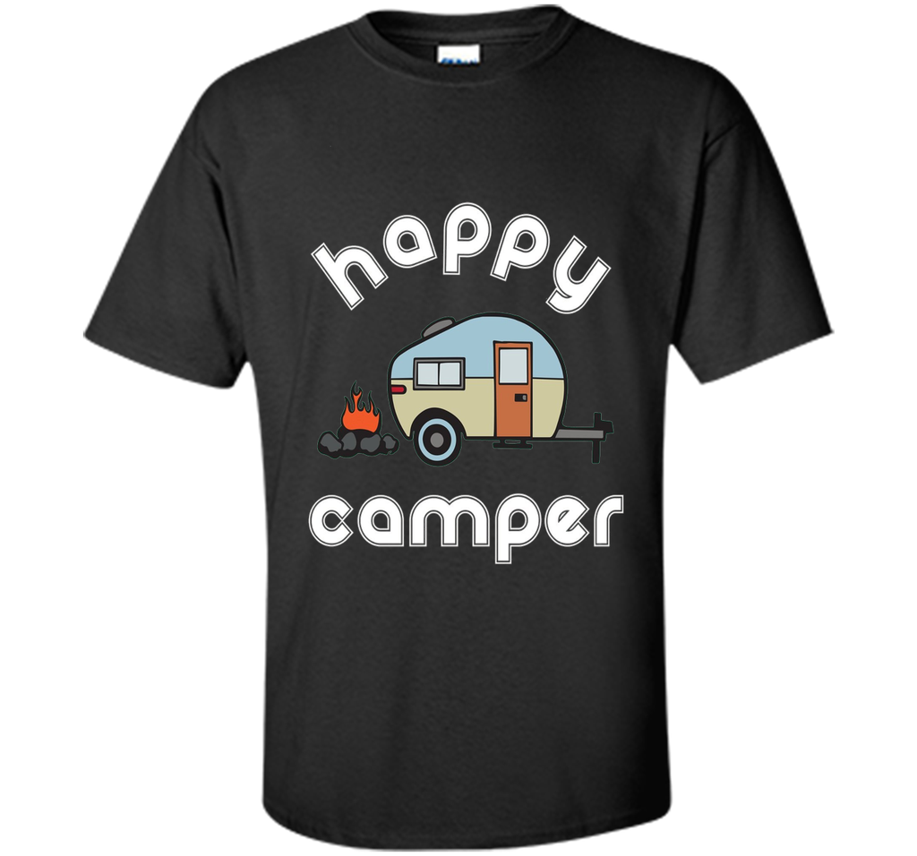 Happy Camper Camping T-shirt - Camper Trailer Fire Tee