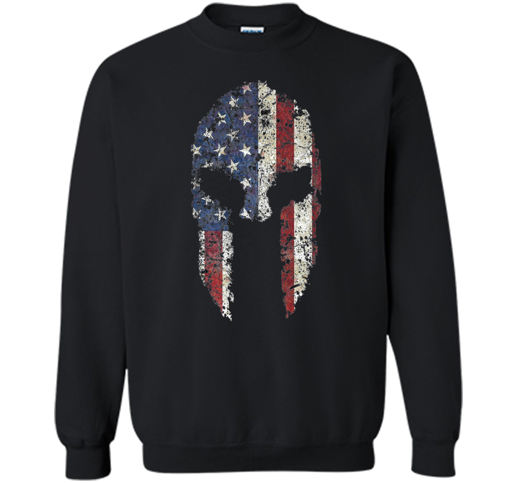 American Spartan Warrior Helmet Patriotic Flag T-Shirt