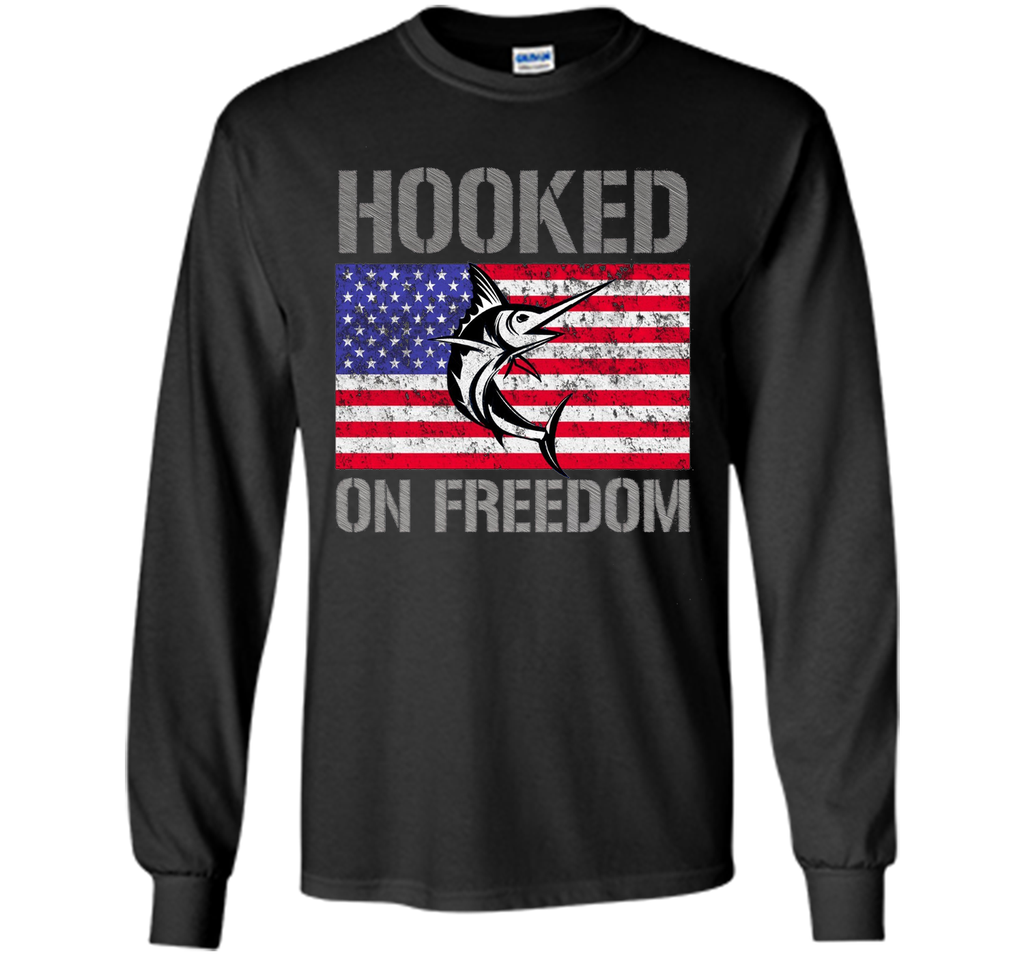 Hooked on Freedom American Flag Fishing Shirt 4th July