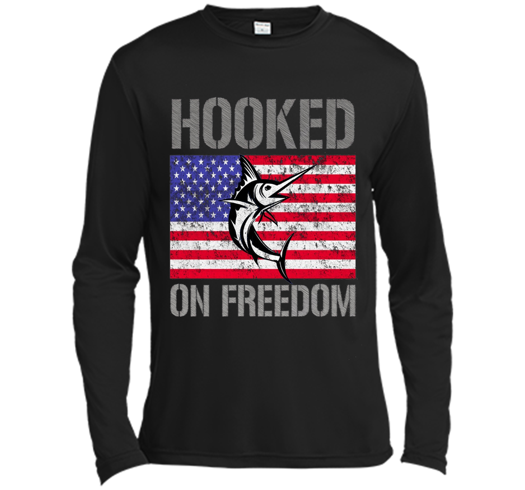 Hooked on Freedom American Flag Fishing Shirt 4th July