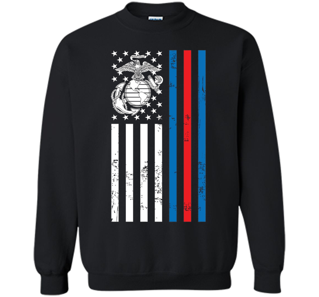 American Flag Blue Red Line Marine T-Shirt