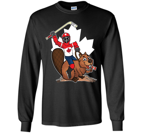 Canadian Maple Leaf Tee - Hockey Player Riding Beaver Shirt