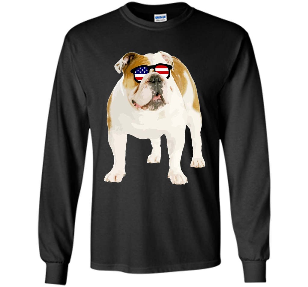 Patriotic Bulldog American Flag Sunglasses 4th of July Shirt