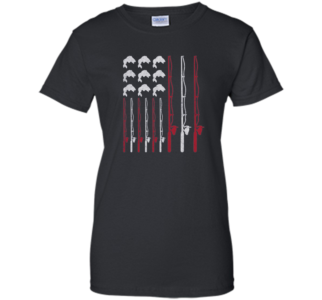 USA Fishing Rod & Bass American Flag Fishing T Shirt