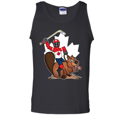 Canadian Maple Leaf Tee - Hockey Player Riding Beaver Shirt