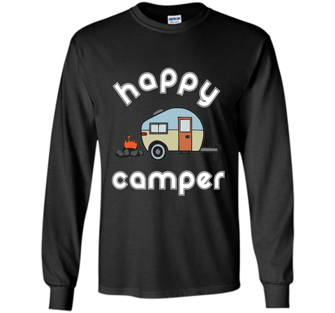 Happy Camper Camping T-shirt - Camper Trailer Fire Tee